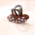 Brown translucent hair claw clip with pink and green polka dots in pop art style - No Packaging / Pink Brown Polka Dot / 8cm