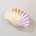 Iridescent seashell hair claw with gradient pearl finish and textured scalloped design - AB Iridescent Yellow and Pink