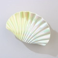 Scallop shell hair claw clip with a pearlescent iridescent finish and ocean wave texture - AB Iridescent Yellow and Creamy White