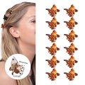 12er Set bernsteinfarbene Schmetterling Haarklammern, mini Harz-Clips für Damenfrisuren - Ganz Glänzend Gelbes Leopardenmuster / OPP-Beutel