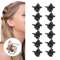 12er-Set Mini Schmetterling Haarklammern in Schwarz mit Größenangaben für Damen und Kinder - Ganz Matt Schwarz / OPP-Beutel