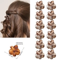 12-piece set of small flower hair claw clips with amber tortoiseshell texture for women - OPP Bag / Style K Matte Gray Leopard