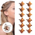 12-piece set of mini butterfly hair claw clips in amber and marble resin finish - Matte + Glossy Yellow Leopard / OPP Bag