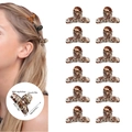 12-piece mini leopard hair claw clips set for women with tortoiseshell pattern finish - Glossy Grey Leopard (Style G)