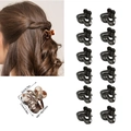 Set of 12 mini heart claw clips in black and tortoiseshell finish with size measurements - OPP Bag / Model E Full Glossy Black