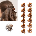 12-piece set of mini heart and butterfly hair clips in amber tortoiseshell pattern - OPP Bag / Model F Full Glossy Yellow Leopard