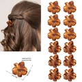 12-piece set of amber flower hair claw clips for high ponytail styling with dimensions - OPP Bag / Style C Matte & Shiny Yellow Leopard