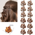Set of 12 small flower hair claw clips in beige marble and dark brown resin finish - OPP Bag / Style D Matte & Shiny Gray Leopard