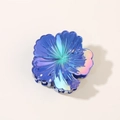 Pinza per capelli a fiore di ibisco con sfumatura laser olografica blu-viola - Confezione singola (sacchetto OPP) / Blu Reale Iridescente