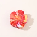 Molla per capelli a fiore d'ibisco sfumato rosso e giallo con finitura metallizzata - Confezione singola (sacchetto OPP) / Rosso Arancio Iridescente