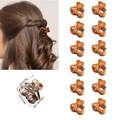 12-piece mini heart-shaped amber tortoise shell hair claw clips set for women - OPP Bag / Model J Full Matte Yellow Leopard