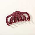 Elegant wine red flocked hair claw clip with white lace pattern for thick hair accessory - Red (#2)