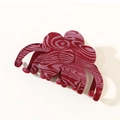 Elegante pinza per capelli a fiore floccato rosso scuro con texture in velluto - Confezione sfusa / Rosso
