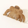Medium brown clover flower hair claw clip with flocking and wood grain texture - Khaki