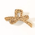 French vintage leopard print bow claw clip with elegant velvet flocking finish - Bulk Packaging / Khaki