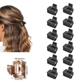 12-piece mini square claw clips set in matte black and leopard print resin finish - All Matte Black