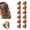 12-piece set of mini square hair claw clips in tortoiseshell brown resin finish - All Matte Yellow Leopard