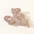 Frenched vintage pink flocked bow hair claw clip with dark lace mesh pattern texture - Apricot