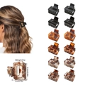 12Pcs set of mini square hair claws in matte black and tortoiseshell resin patterns - Mixed Colors