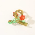 Pince à cheveux marron élégante avec tulipe rouge et feuilles vertes en résine - Emballage Individuel / Vert Olive Gelée
