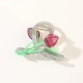 Translucent grey tulip hair claw clip with pink floral accents and golden spring - Jelly Light Gray