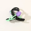Pince à cheveux en résine noire élégante avec tulipes mauves et feuilles vertes - Sans emballage / Violet