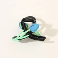 Pince à cheveux noire élégante ornée de tulipes bleues et de feuilles vertes - Sans emballage / Bleu