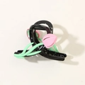 Pince à cheveux tulipe rose avec cadre noir, accessoire de coiffure fleuri style coréen - Sans emballage / Rose Pourpre