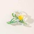 Eleganter Haarklammer mit gelber Tulpe und grünen Blättern aus transparentem Harzmaterial - Yellow (Bulk)