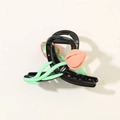 Elegant tulip hair claw clip in black with pink and green floral accents - Korean Pink - Shiny Black Style
