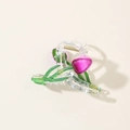 Elegant purple tulip hair claw clip with high transparency acrylic and green leaf details - Purple - Transparent Style