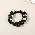 Elegante elastico in pizzo nero con perle bianche per acconciature quotidiane - Stile Perla Nero Puro