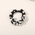 Elegant elastic silk hair scrunchie in black with white lace edge and faux pearl accents - Pearl White Edged Black - Lace Style