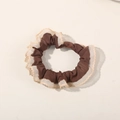 Brown faux silk scrunchie with beige lace trim and resin clasp for elegant hairstyling - Dark Brown - Lace Style