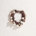 Elegant brown silk scrunchie with delicate lace edges and white pearl embellishments - Pearl Dark Brown - Lace Style
