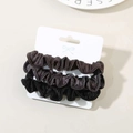 Set of three pleated satin silk hair scrunchies in black and dark brown on display card - Dark Mixed Colors