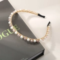 Elegant gold headband with alternating pink crystal beads and white pearls for women - Pink Crystal Artificial Pearl Style