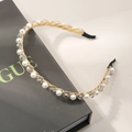 Elegant gold headband with white pearls and grey faceted crystals in vintage style - Gray Crystal Artificial Pearl Style