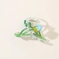 Blue tulip hair claw clip made of clear acrylic with green leaf design for women - Blue - Transparent Style