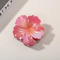 Pink gradient hibiscus flower hair claw clip with a pearlescent finish and floral design - No Packaging / Watermelon red