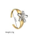 Minimalistischer Edelstahlring, verstellbar, silberne Blume auf goldenem Band - Blumen Strass Stil (JZR739-A-hua) / Gold
