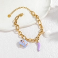 Goldfarbenes Edelstahl-Armband mit klobiger Kette und maritimem Keramik-Anhänger - Meeresstil Fisch Muschel Muster (SB1232-A)