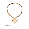 Detailed view of leopard print leaf pendant necklace with size and weight measurements - Monstera Leaf Style (S-N2285-yezi)