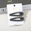 Set of two handmade water drop hair clips with black and dark grey sparkling rhinestones - Black Teardrop Square Diamond