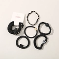 Elegant black and beige hair tie set with gold heart charms and pearl beads on card - Black 5-Piece Set