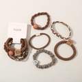 Minimalist elastic hair ties set in earthy brown and beige tones with fashion card - Light Coffee 5-Piece Set