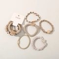 Set of 6 high-elasticity hair ties in earth tones with hand made labels and beads - Khaki 5-Piece Set