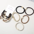 Set of elastic hair bands in black and brown with golden rectangular accents - Style C / Earth Tone Combo