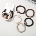 Elegant elastic hair ties set with heart charms in neutral black and cream tones - Style D / Earth Tone Combo