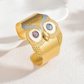 Bracelet manchette hibou doré en acier inoxydable avec émail bleu et incrustations - Gris